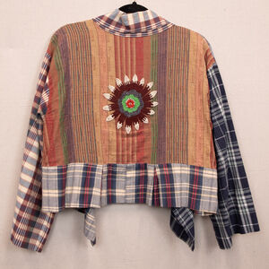 Vintage 90s Sterling Styles mixed media back floral beaded open jacket-OS